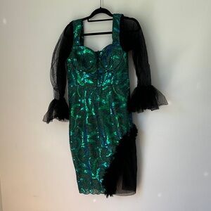 Elegant Green and Black Sequin Dress